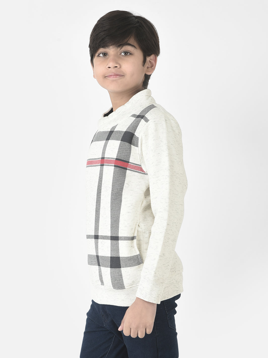  White Grid Checked Sweatshirt 