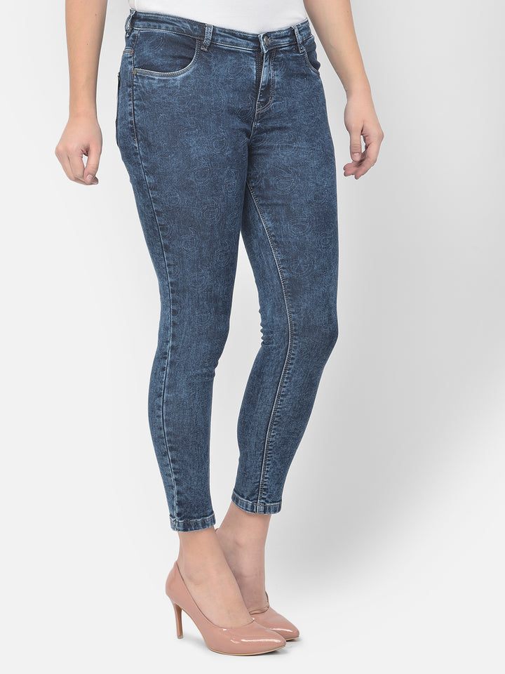Blue Printed Jeans - Women Jeans