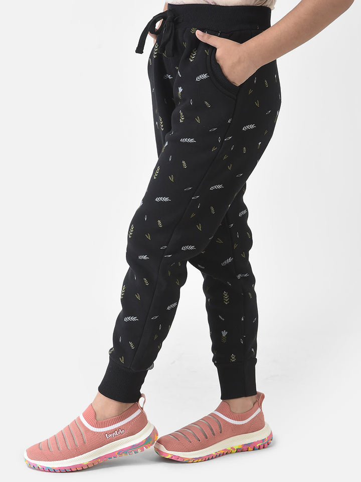  Black Joggers with Floral Print 