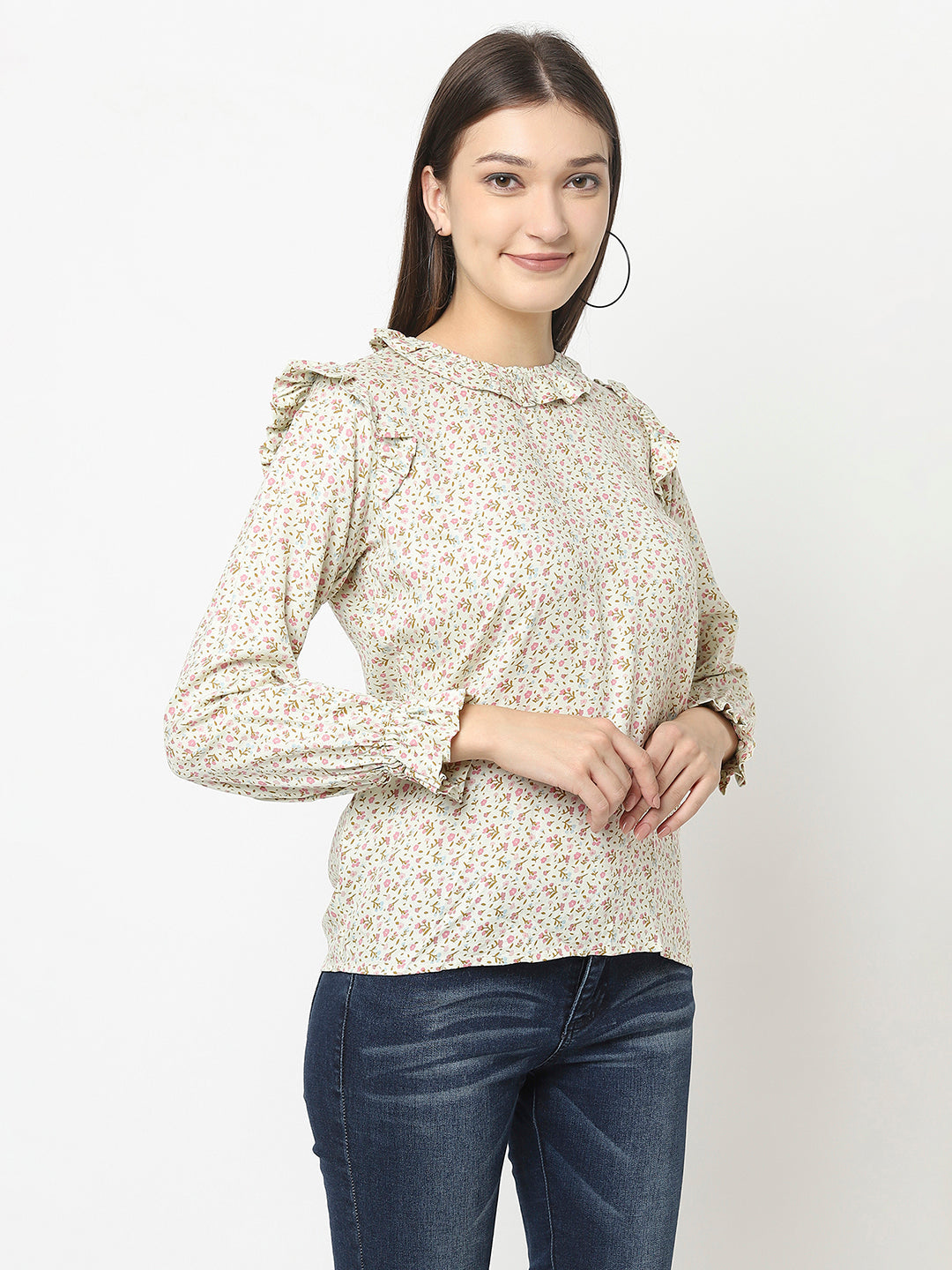 Floral Top with Ruffle Detailing