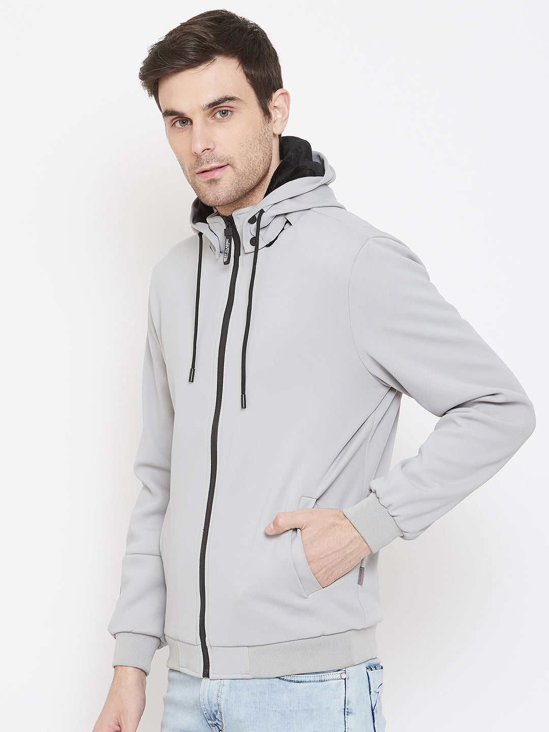 Grey Solid Hooded Jackets-Mens Jacket-Crimsoune Club
