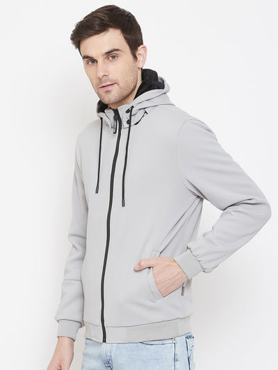 Grey Solid Hooded Jackets-Mens Jacket-Crimsoune Club