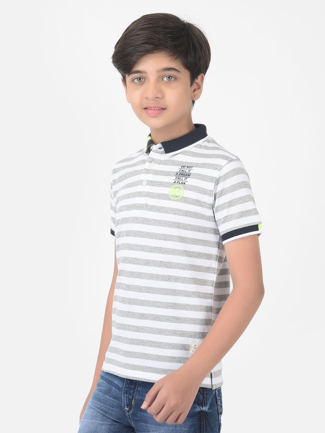 Grey Striped Polo T-shirt - Boys T-Shirts