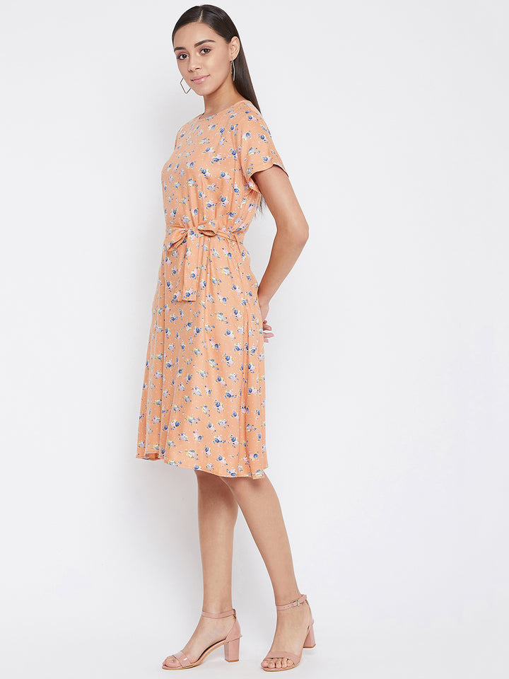 Orange Printed Floral Dress - Women Dresses
