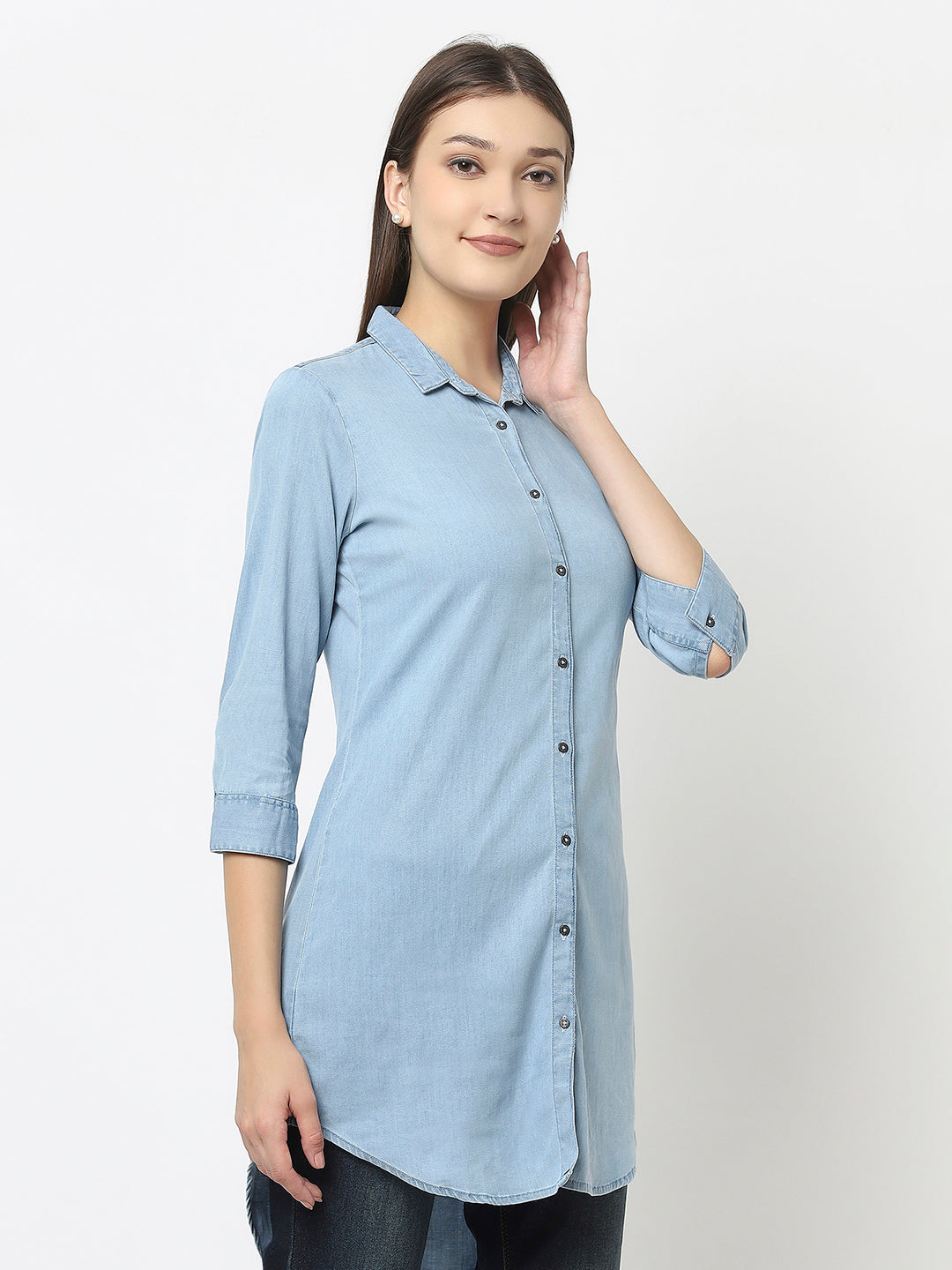 Light Blue Longline Shirt in Denim 