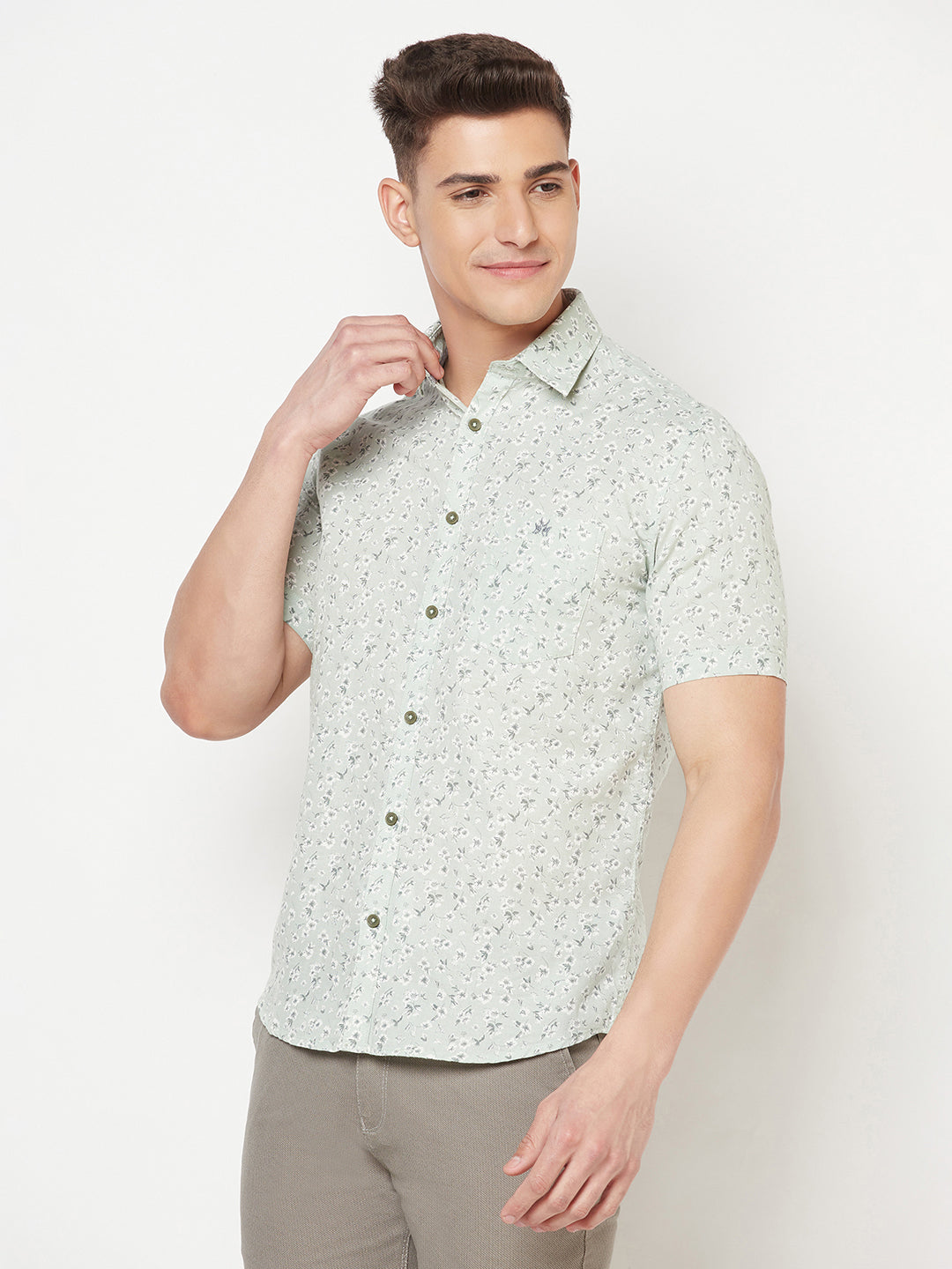 Green Floral Linen Shirt - Men Shirts