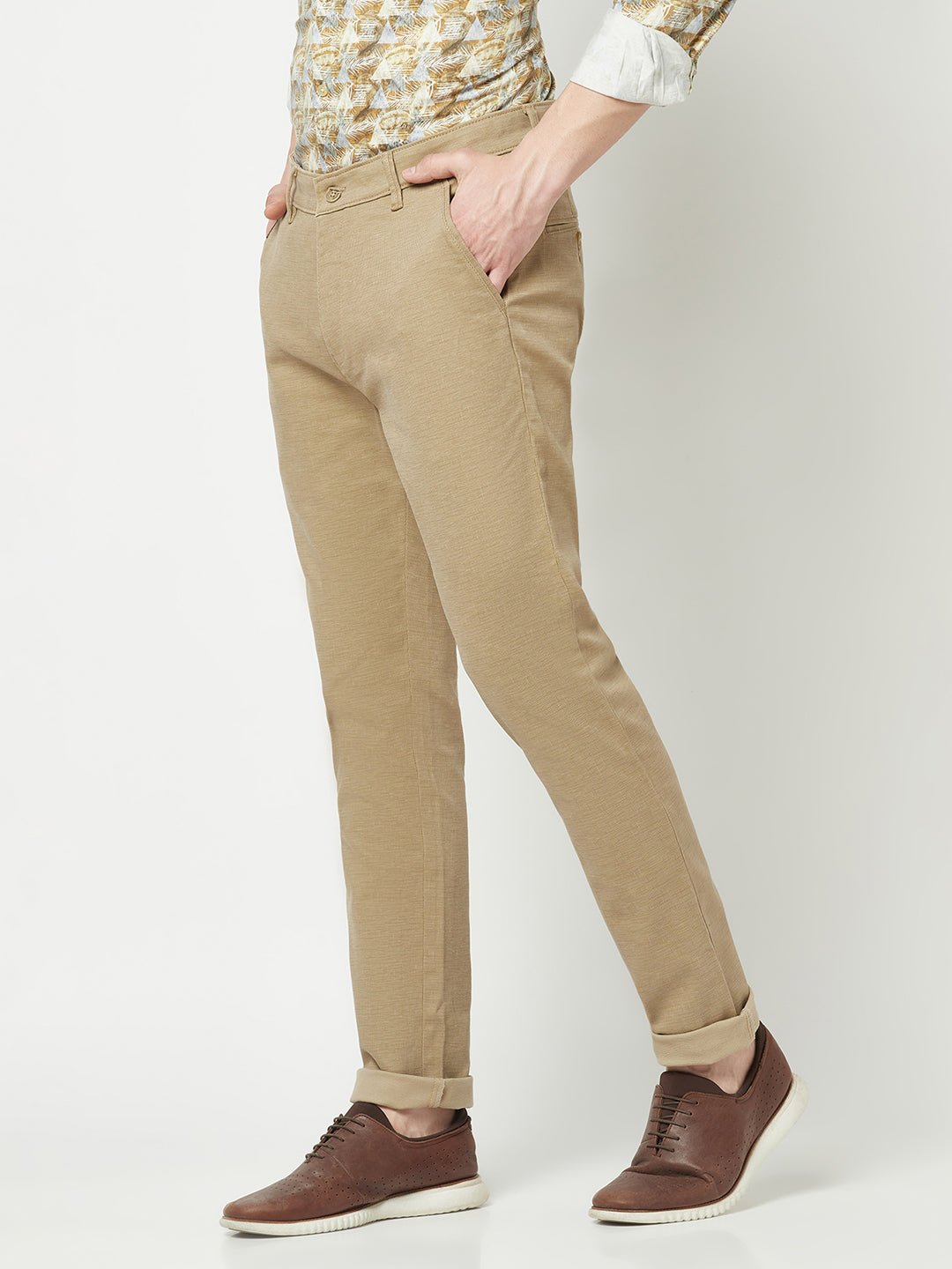  Khaki Textured Trousers