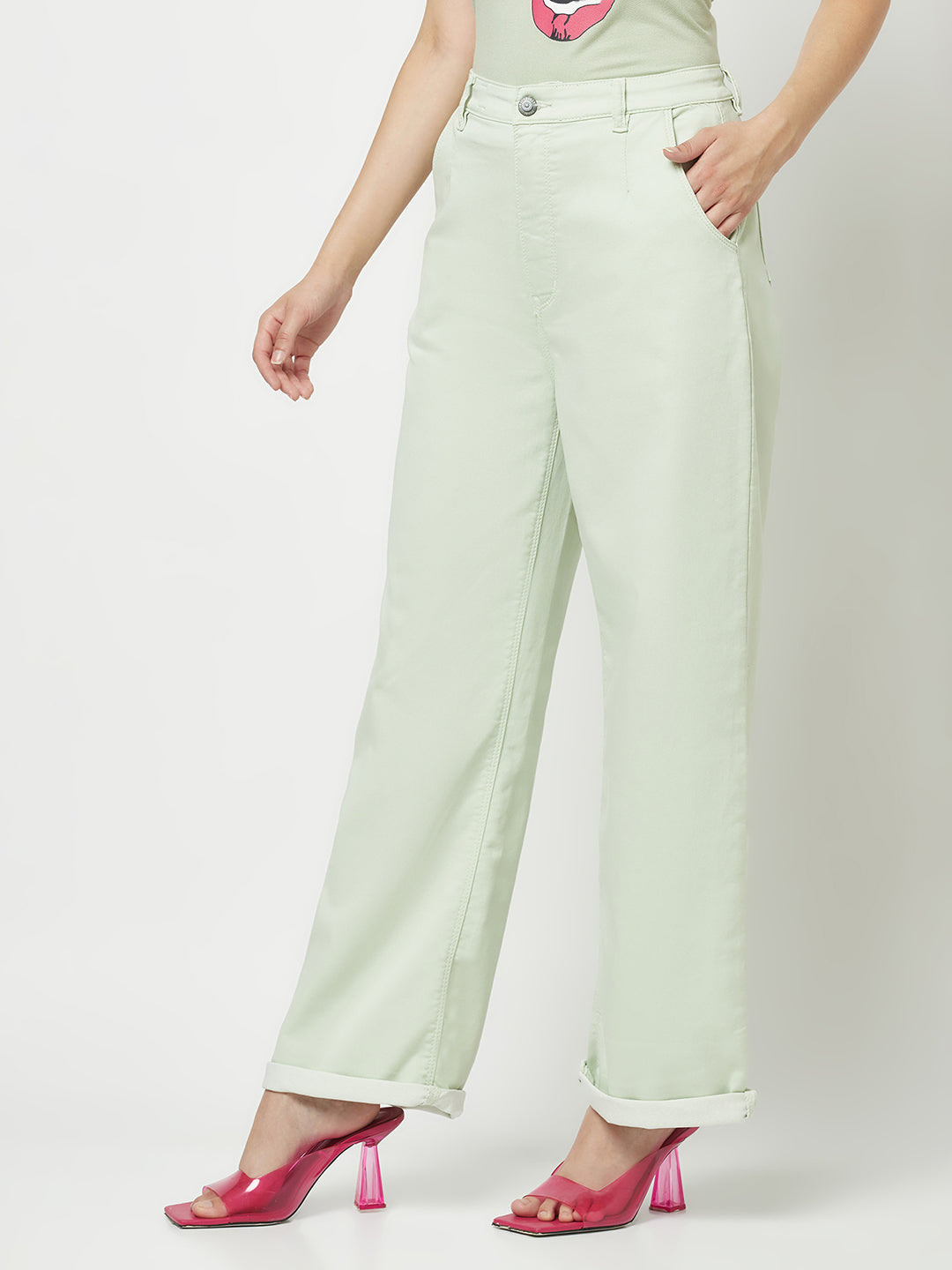  Mint Green Wide Leg Jeans 