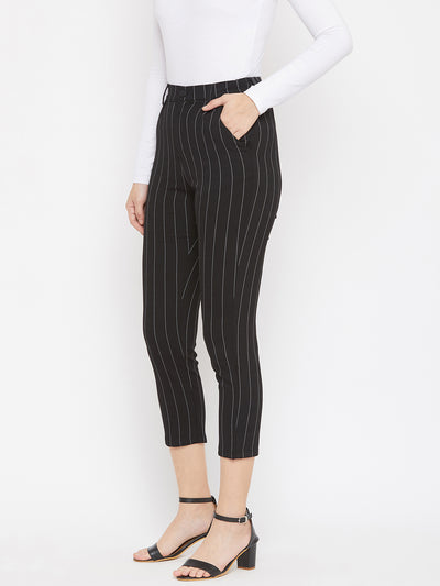 Black Pinstriped Trousers - Women Trousers