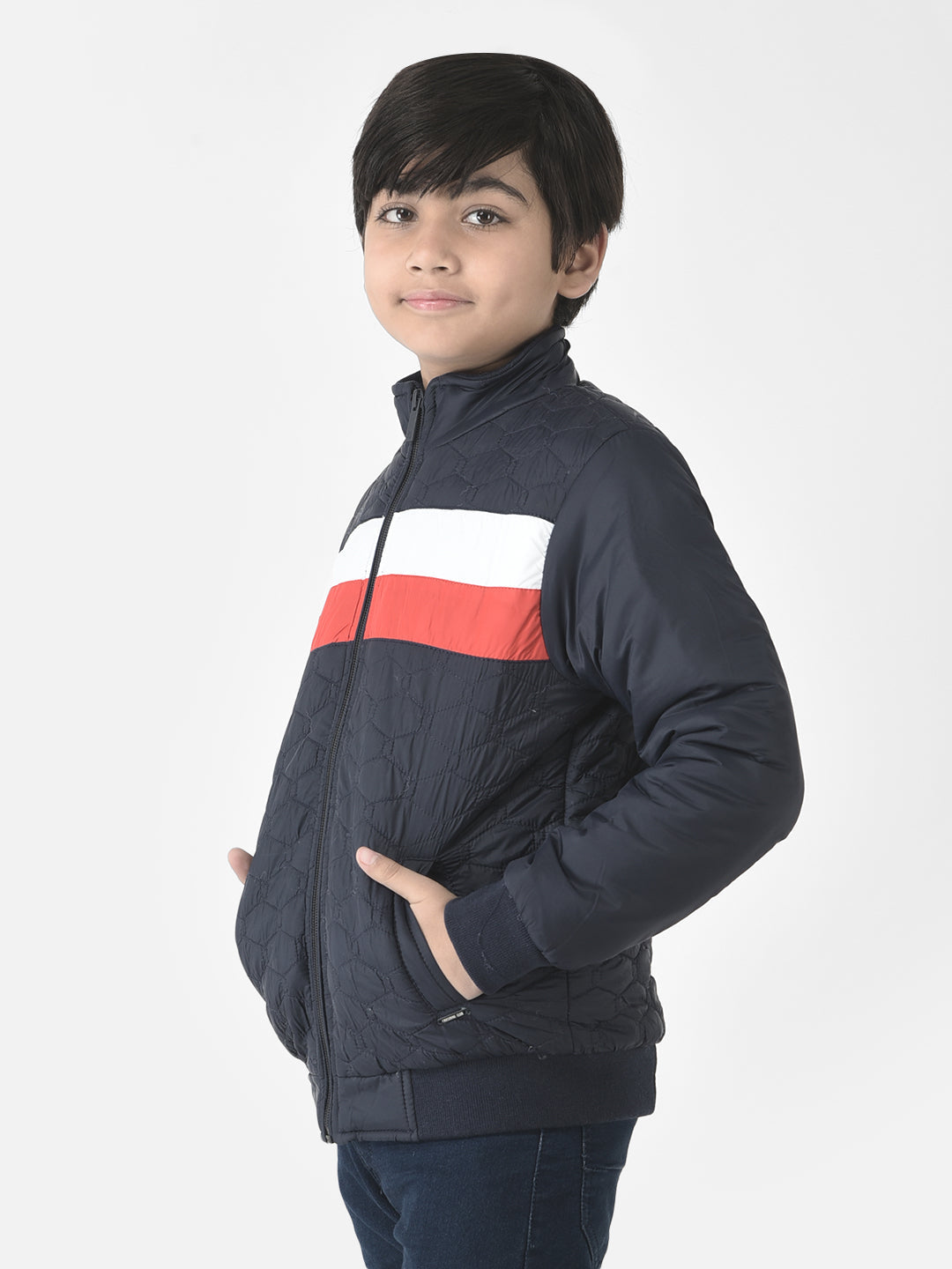  Navy Blue Diamond-Cut Padded Jacket