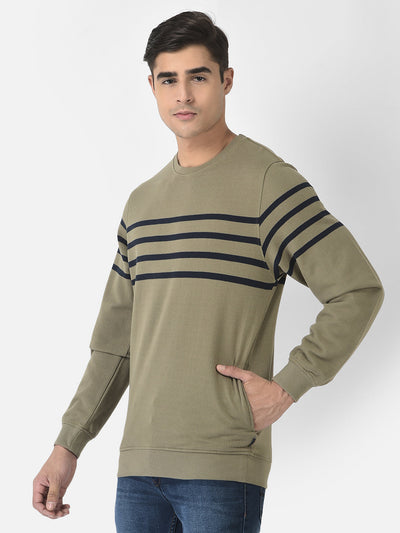 Olive Sweatshirt with Horizontal Stripes