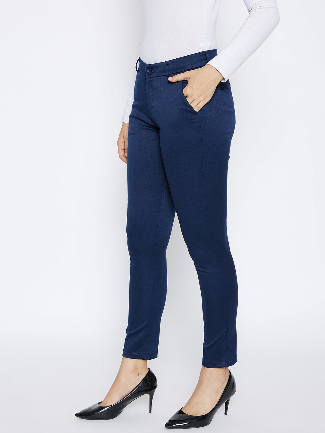 Navy Blue Slim Fit Trousers - Women Trousers
