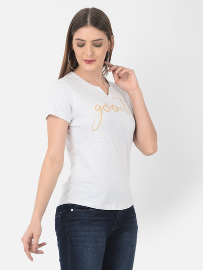 White Printed Round Neck T-Shirt - Women T-Shirts