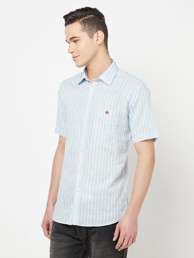 Blue Striped Linen Shirt - Men Shirts