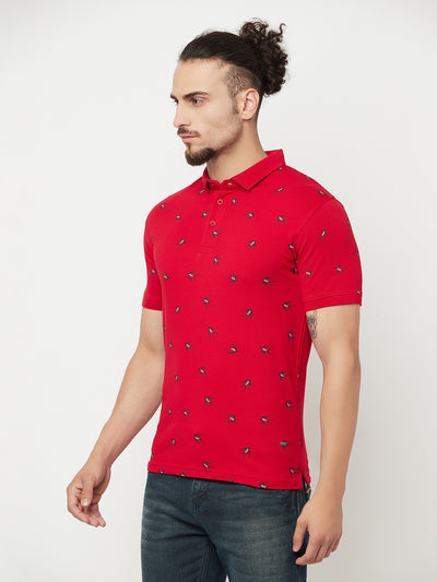 Red Printed Polo T-Shirt - Men T-Shirts