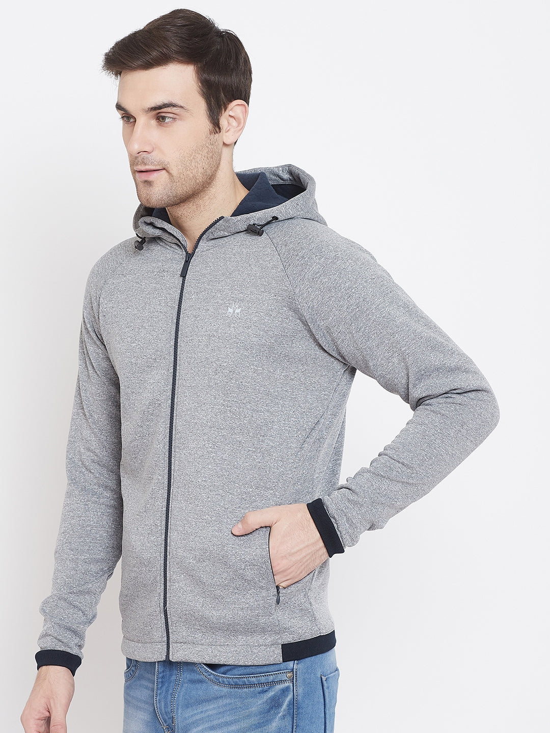 Grey Cotton Slim Fit Hoodie - Men Sweatshirts