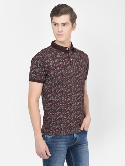  Wine Floral Polo T-Shirt