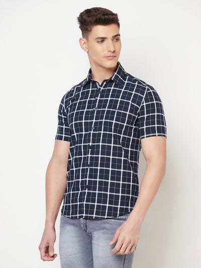Navy Blue Checked Shirt - Men Shirts
