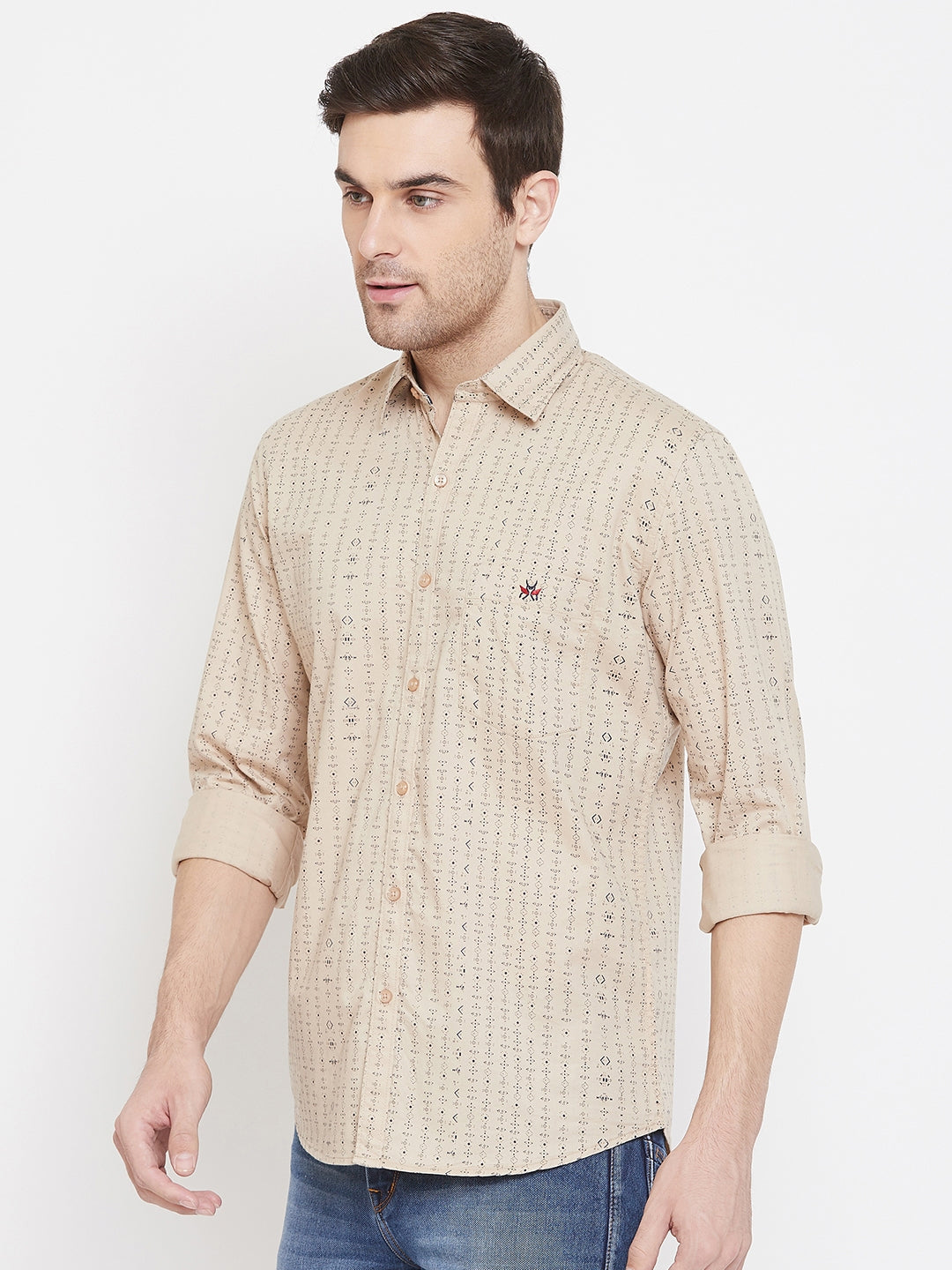 Beige Printed Slim Fit shirt - Men Shirts