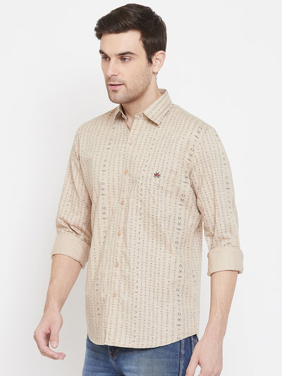 Beige Printed Slim Fit shirt - Men Shirts