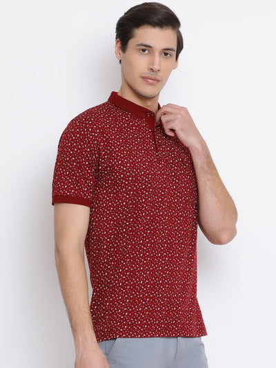 Red Printed Polo Neck T-Shirt - Men T-Shirts