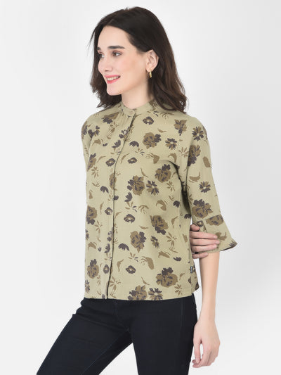 Olive Green Floral Shirt - Women Shirts