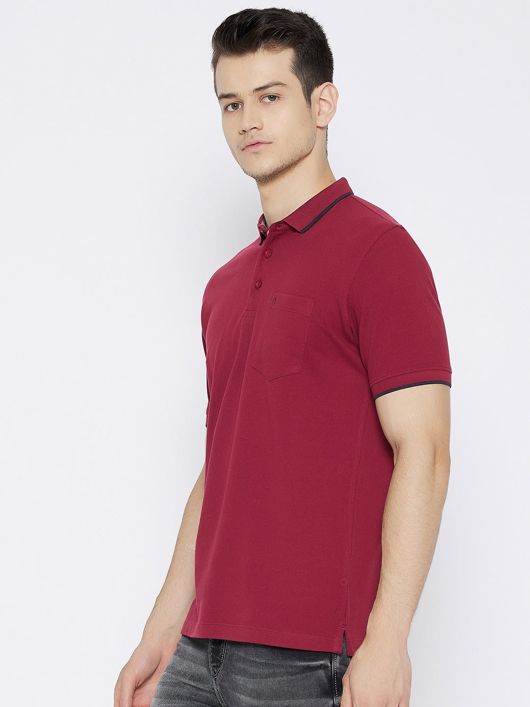 Maroon Polo Neck T-shirt - Men T-Shirts