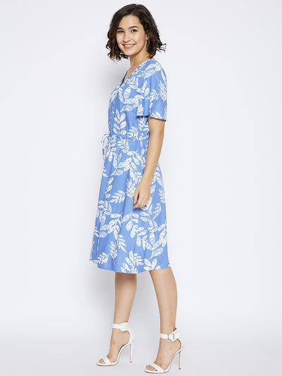 Blue Floral Printed Dress - Women Dresses