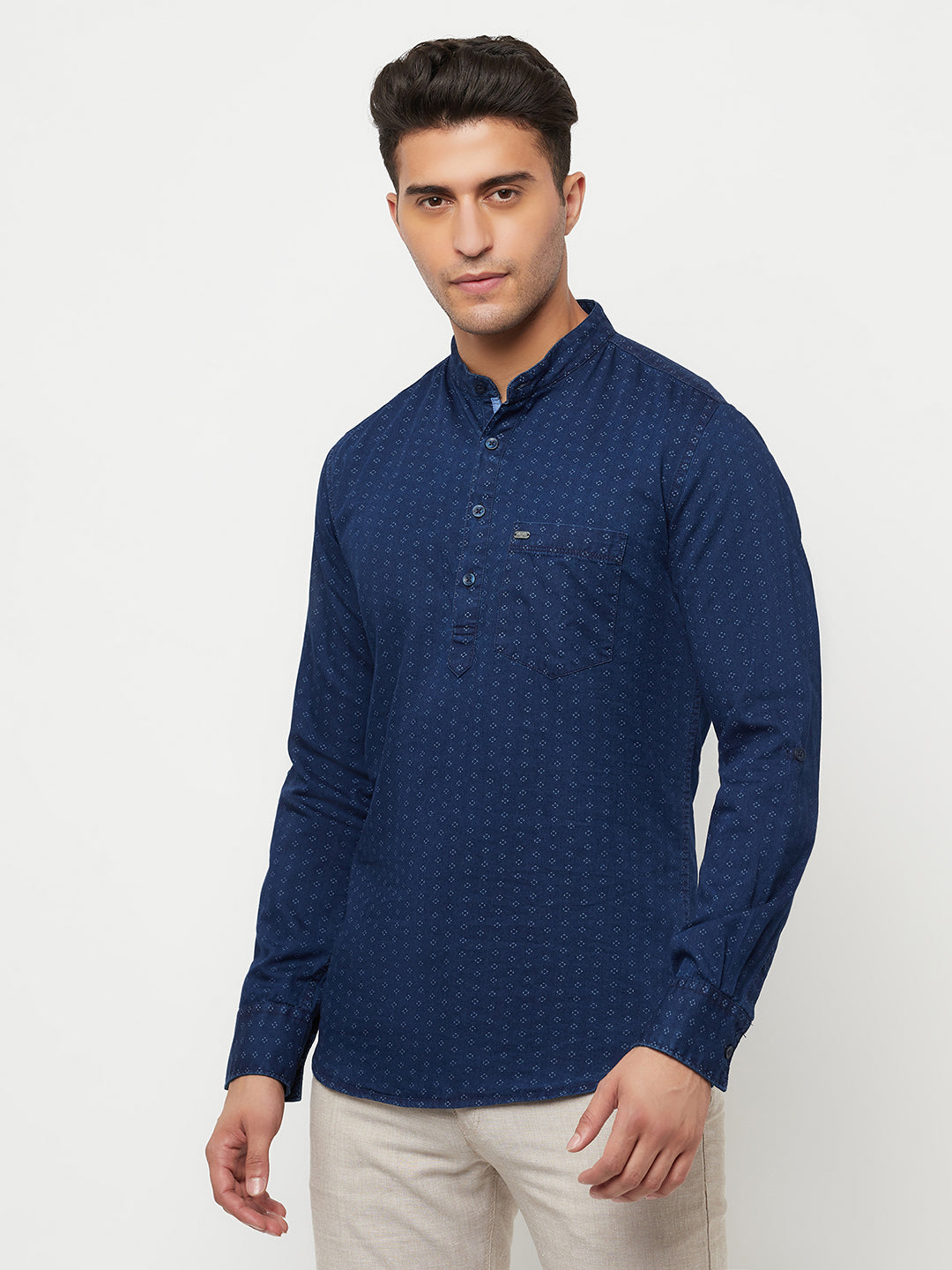 Navy Blue Printed Kurta - Men Kurtas