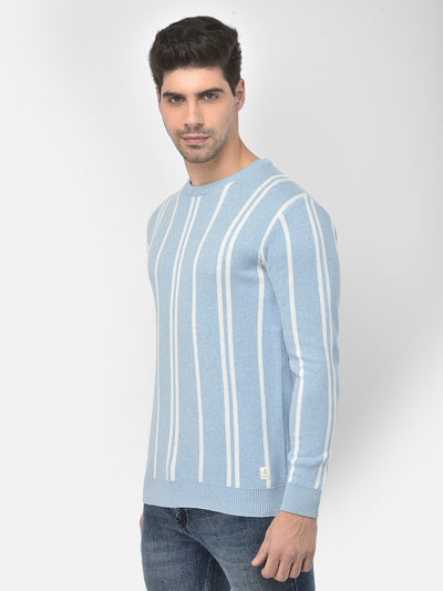 Blue Striped Round Neck Sweater - Men Sweaters