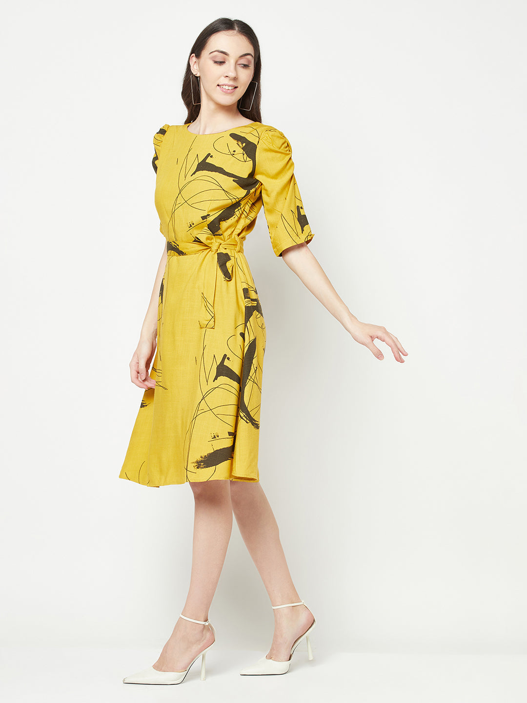  Mustard Tie Belt Dress