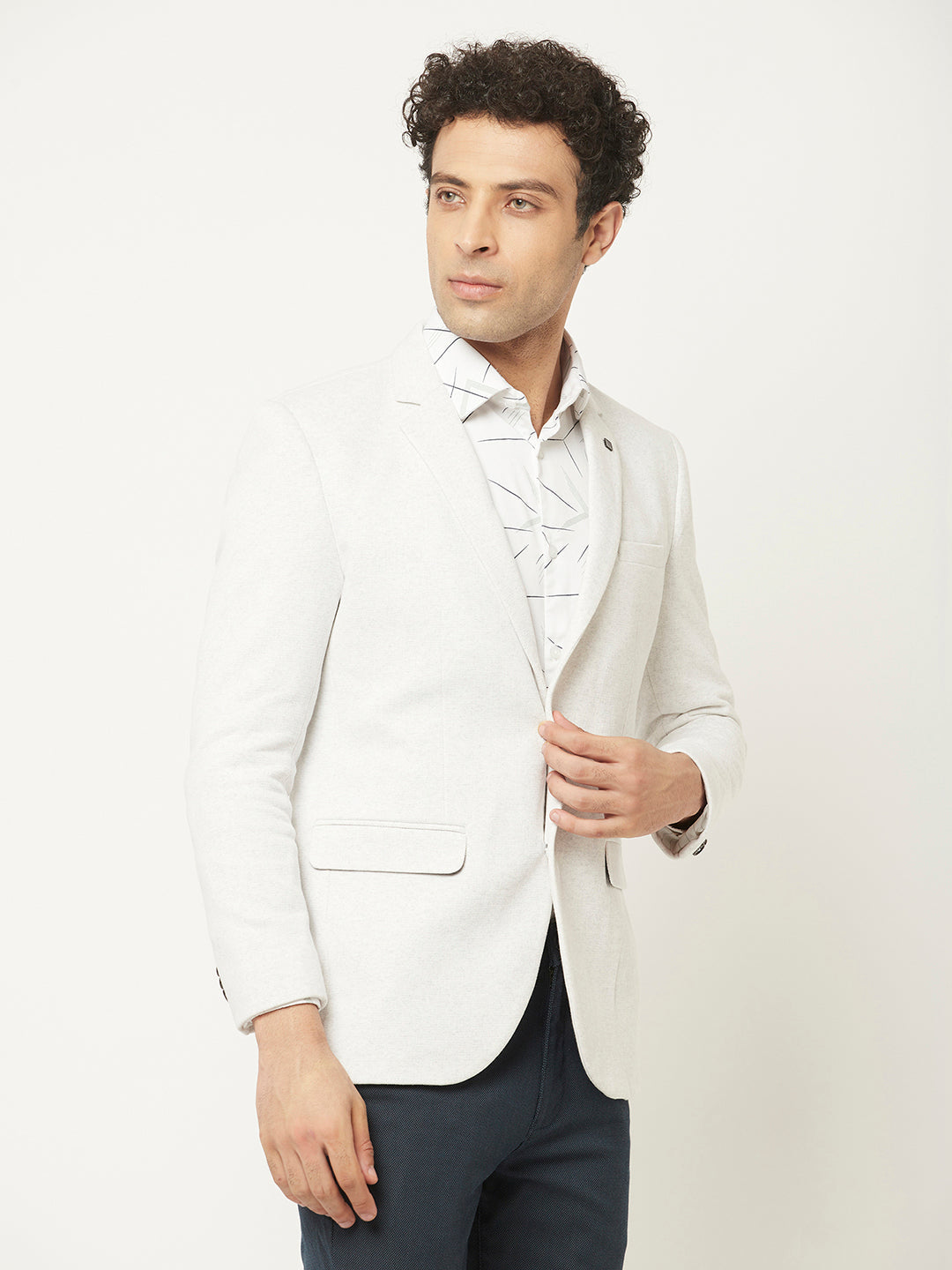  White Blazer with Contrast Button Detailing 