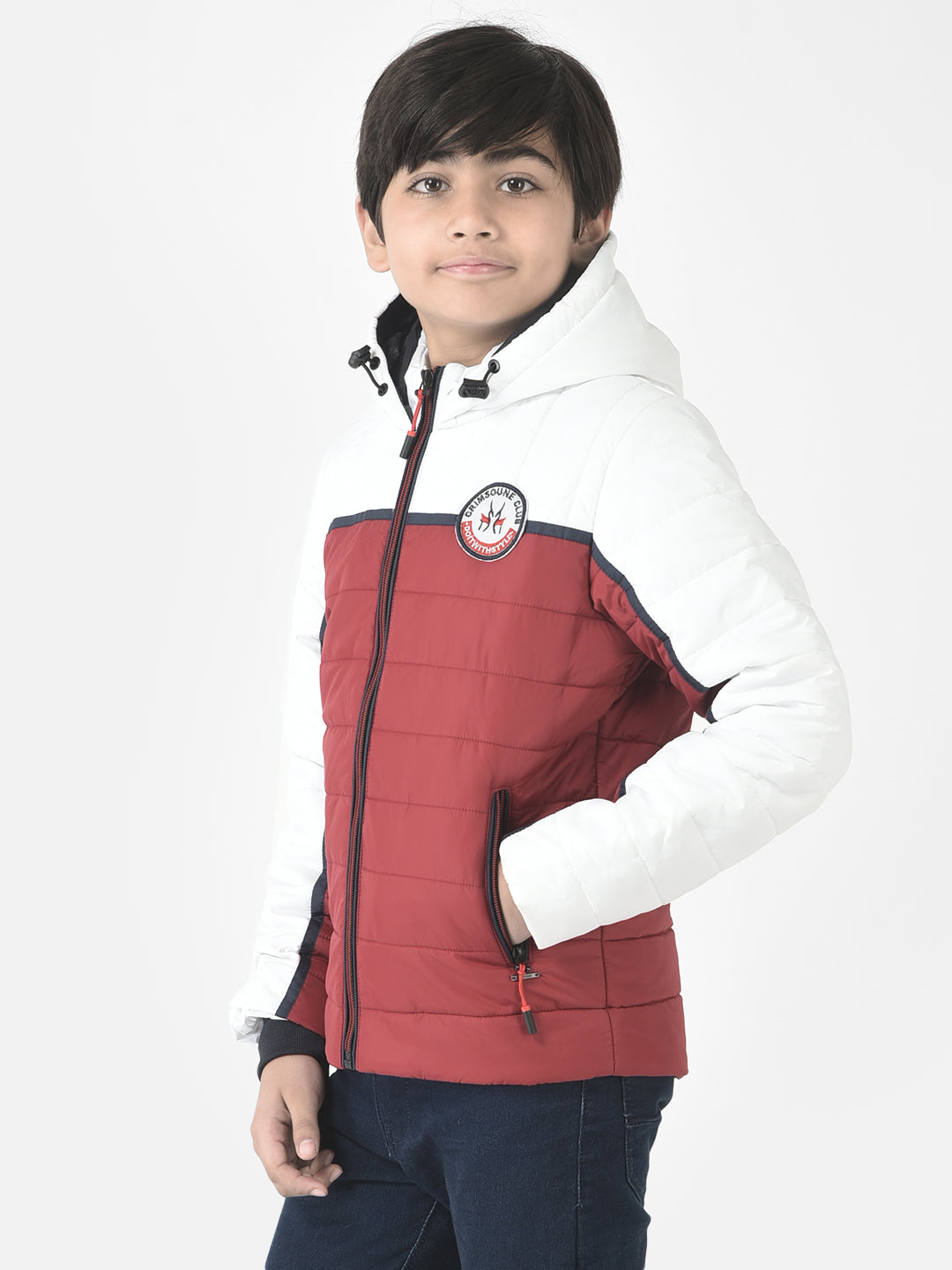  Red Colour-Blocked Hooded Jacket