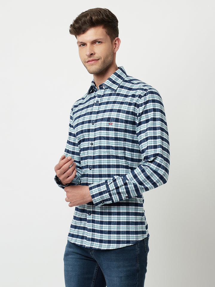 Navy Blue Tartan Checked Shirt-Men Shirts-Crimsoune Club