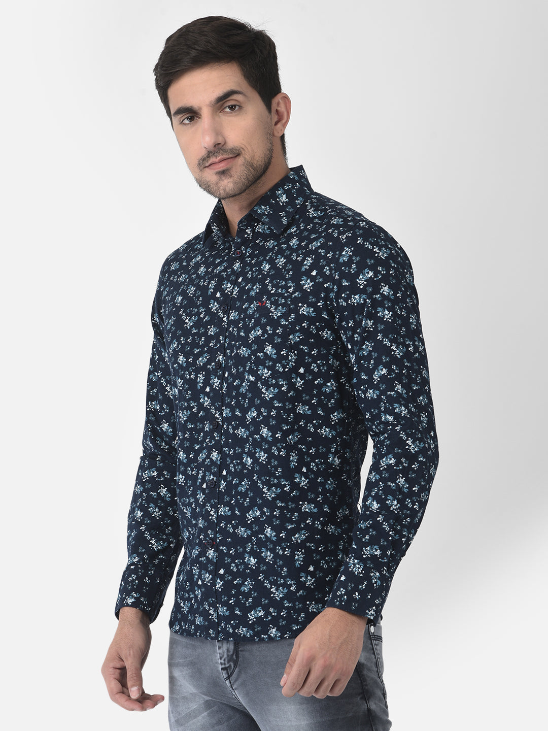 Navy Blue Floral Shirt - Men Shirts
