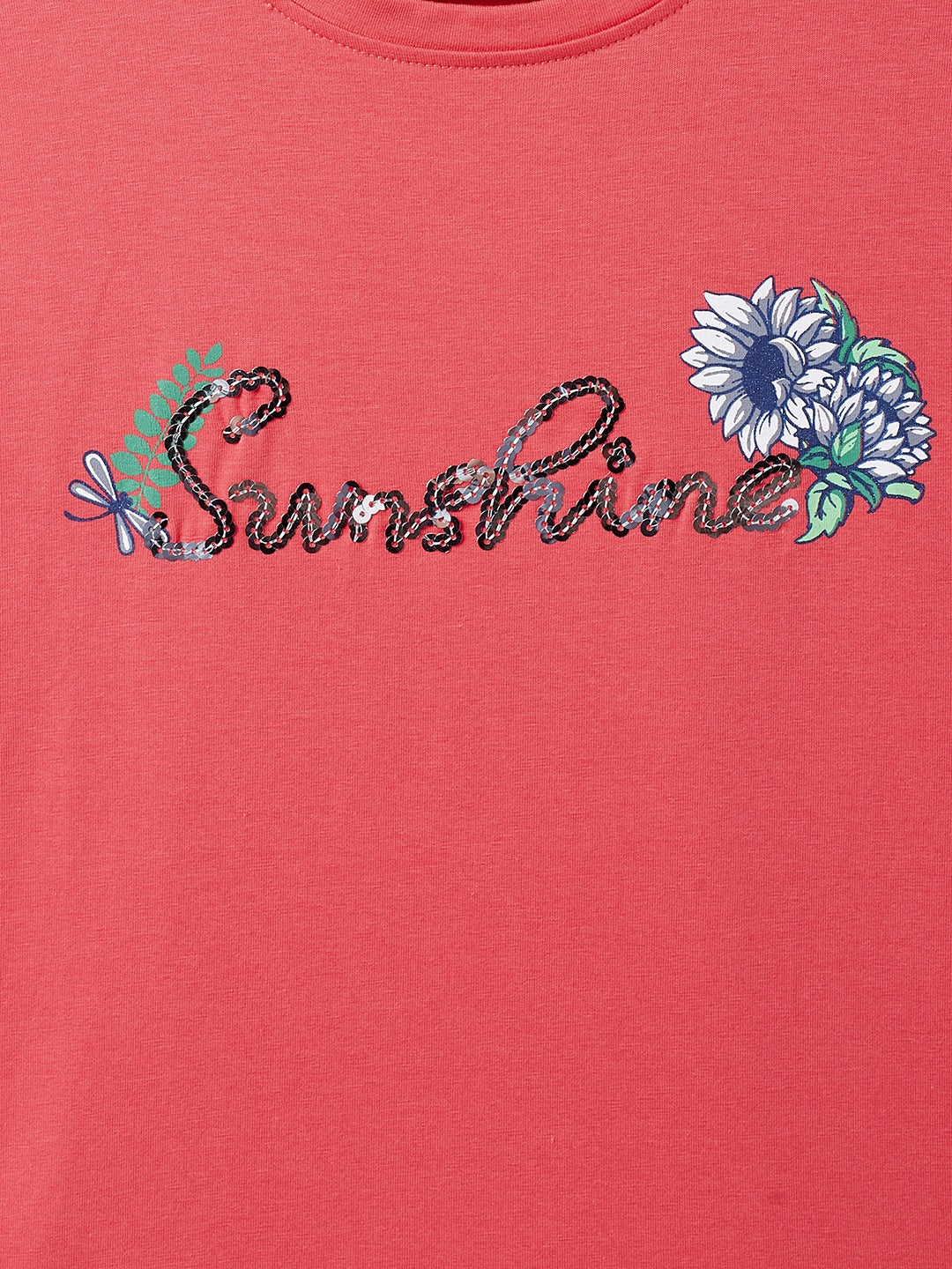 Pink Printed Round Neck T-Shirt - Girls T-Shirts