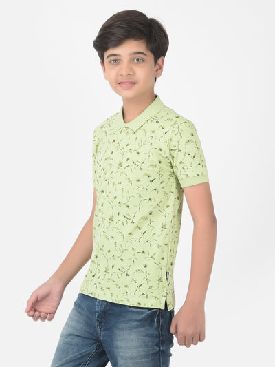 Green Floral Printed Polo T-shirt - Boys T-Shirts