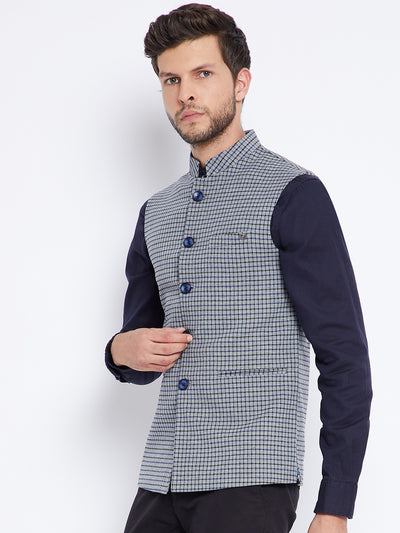 Grey Checked Waistcoat - Men Waist Coat