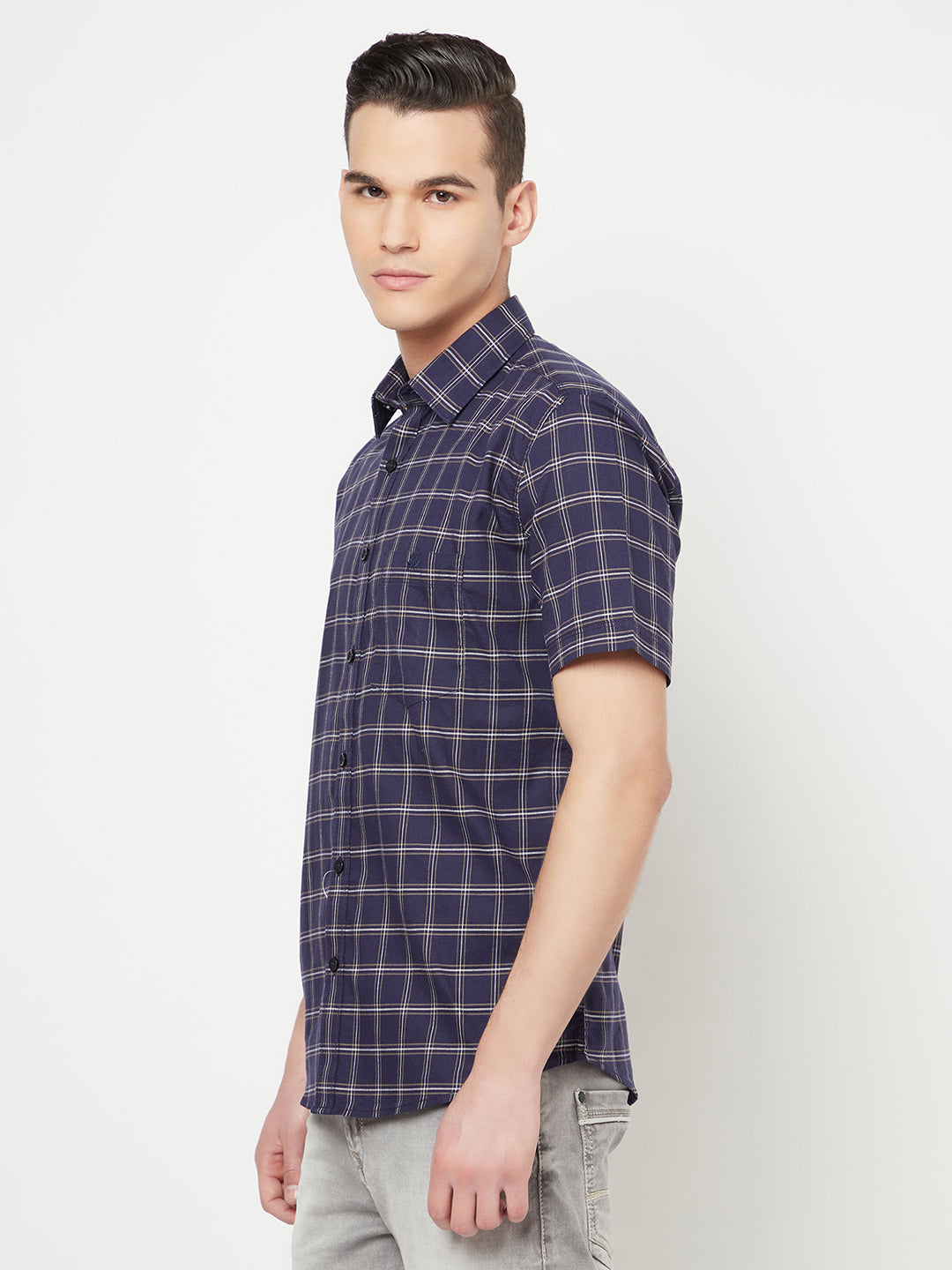 Navy Blue Checked Shirt - Men Shirts