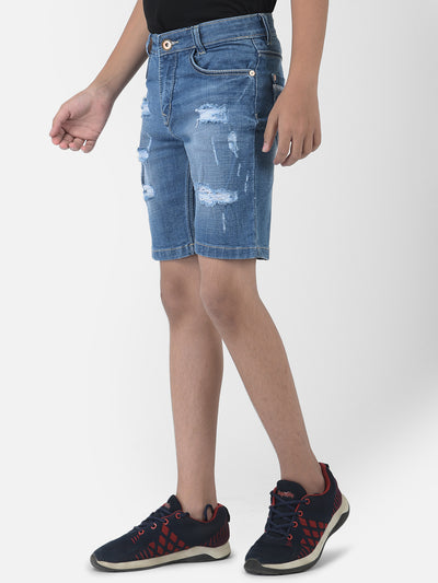 Blue Lightly Distressed Denim Shorts - Boys Shorts