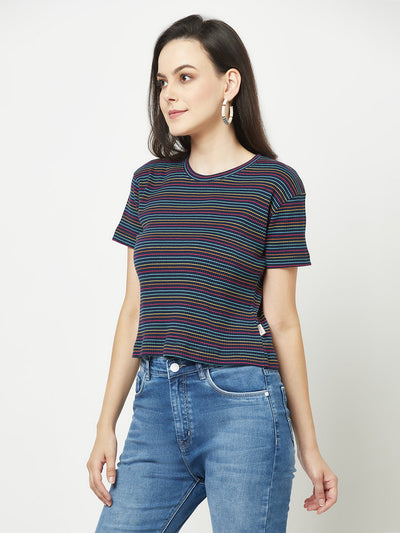  Black Striped V-Neck T-Shirt