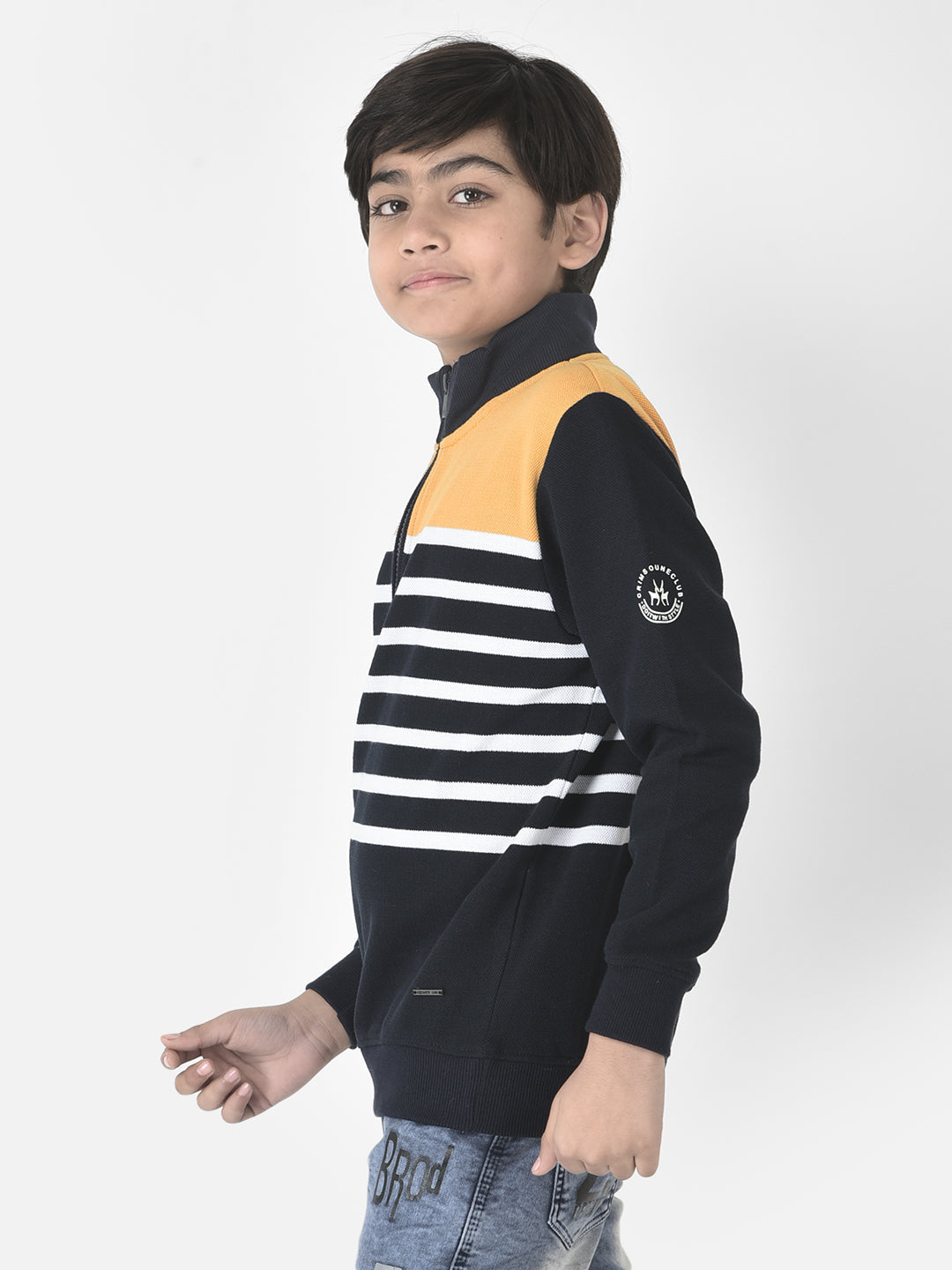  Half-Zipped Mustard Stripe Sweatshirt 