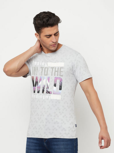 Grey Printed Round Neck T-Shirt - Men T-Shirts