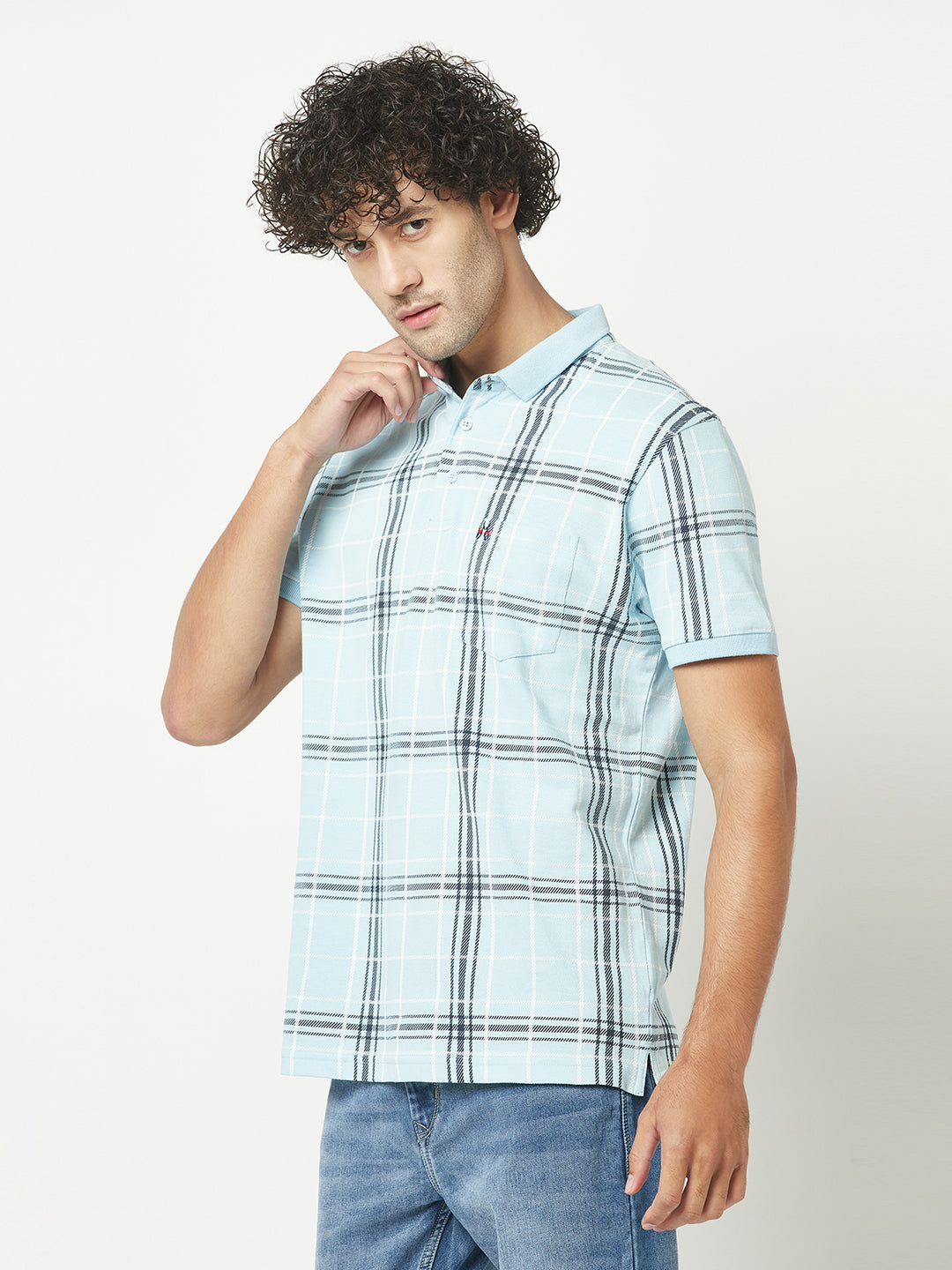  Checked Blue Polo T-Shirt