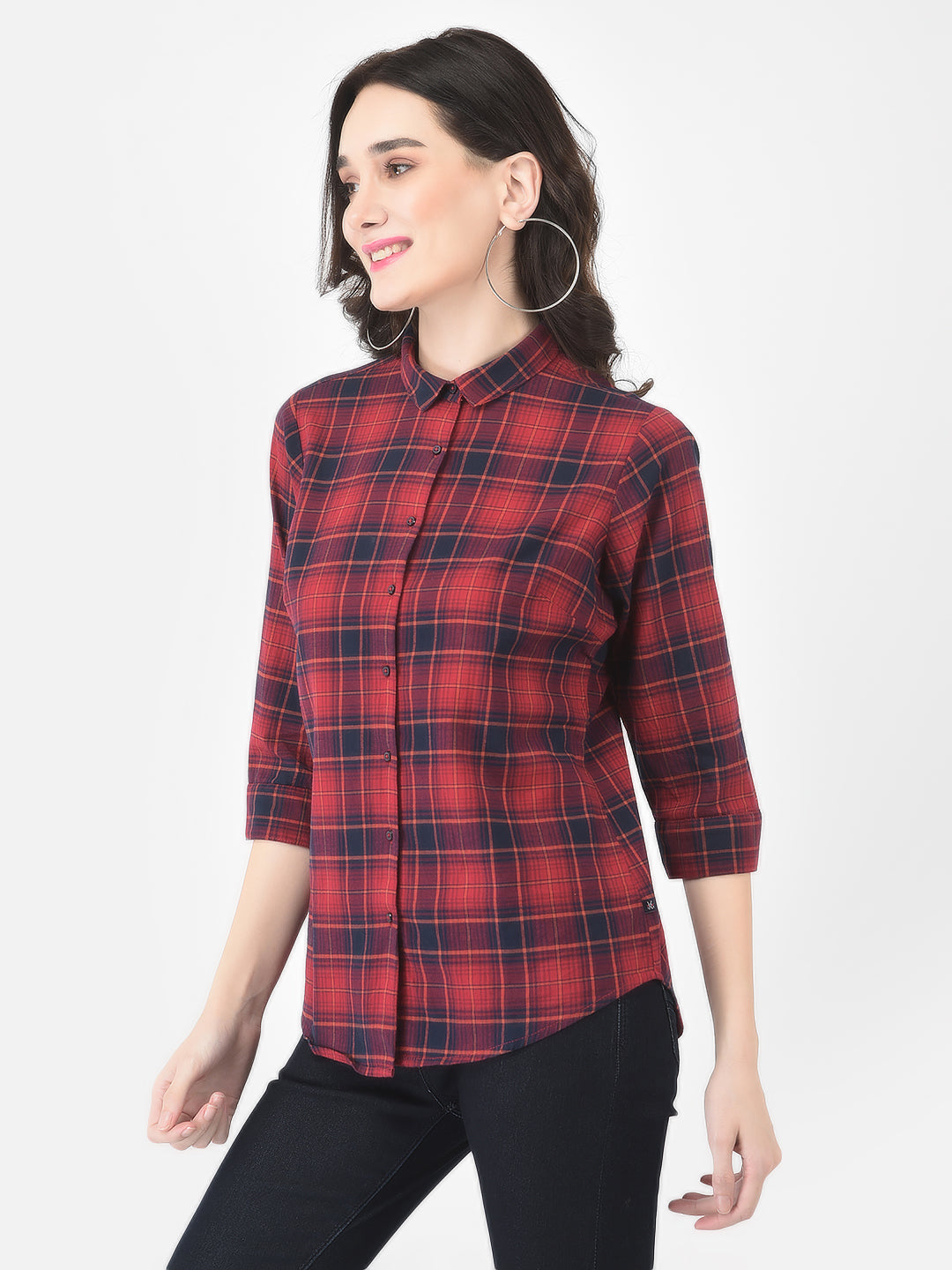 Red Checked Shirt - Women Shirts