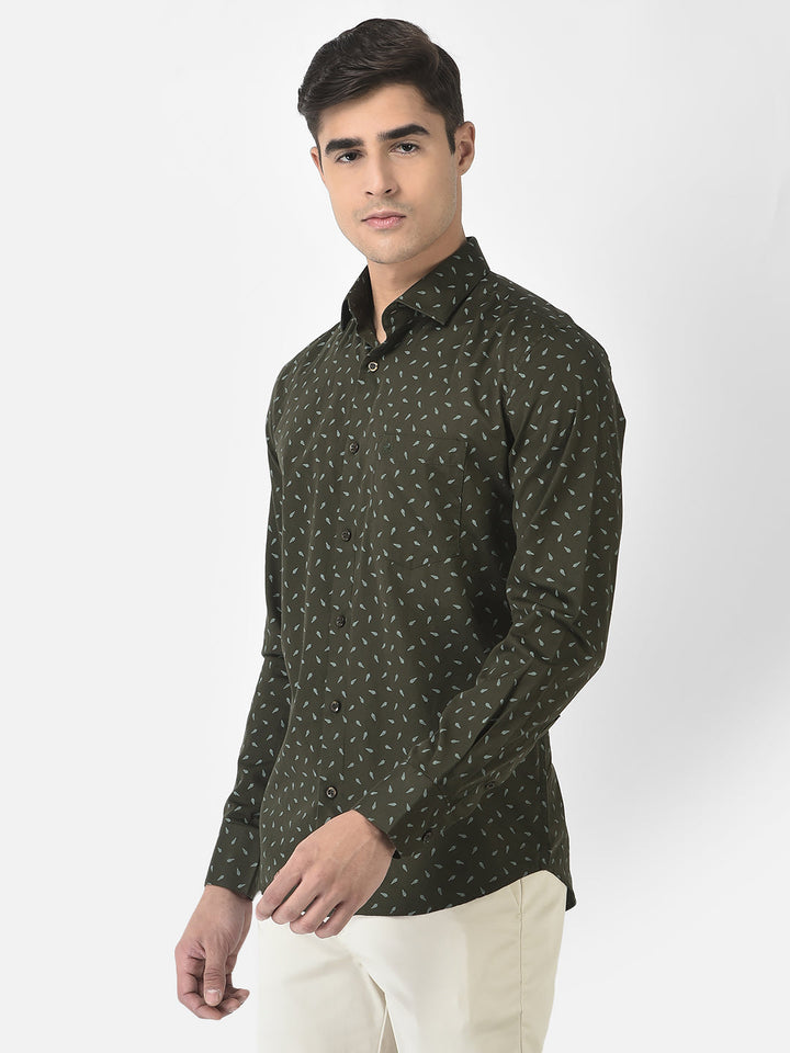  Olive Green Shirt in Floral Print