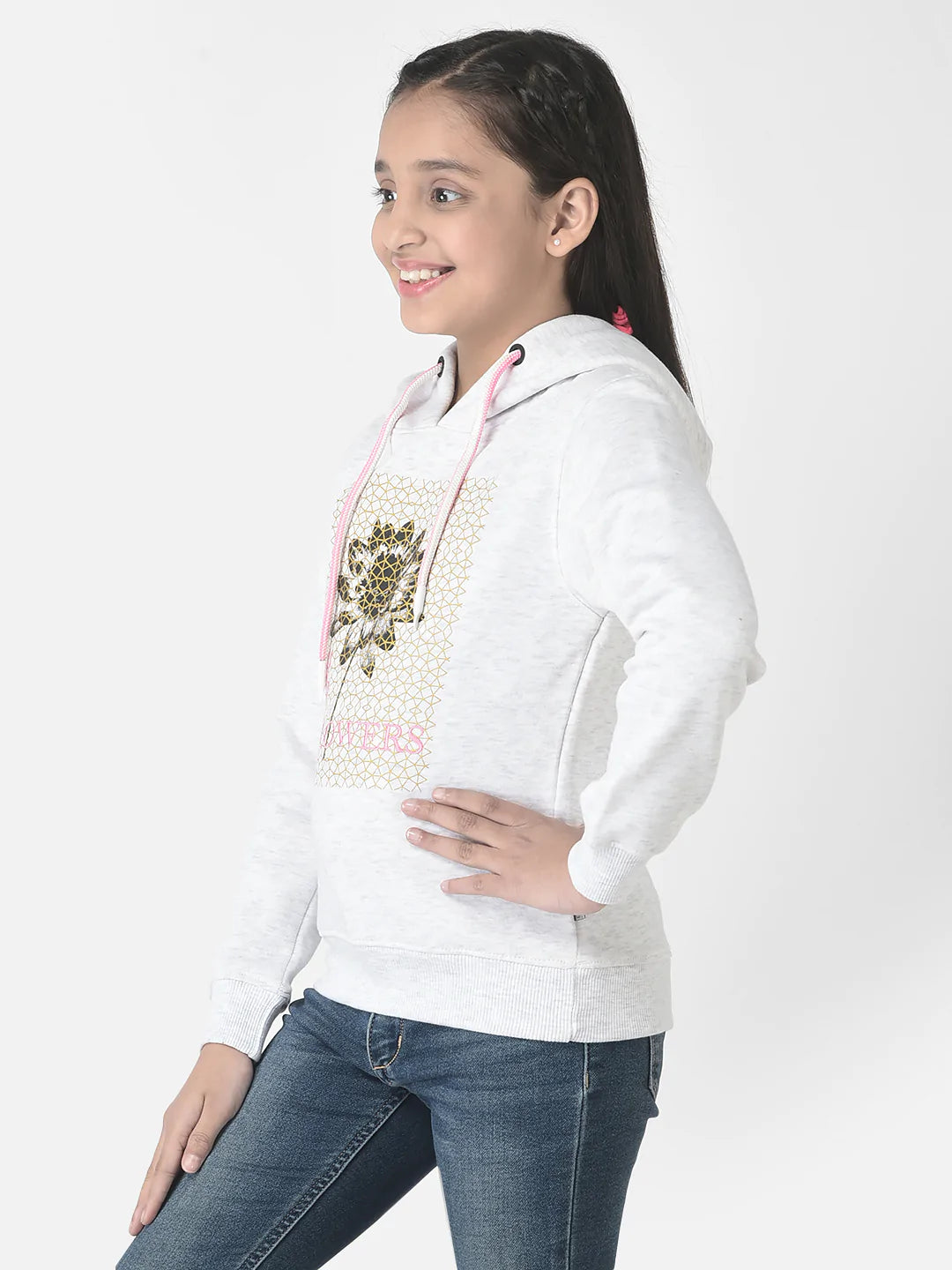  Grey Melange Abstract Print Hoodie