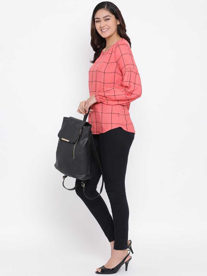 Pink and Black Checked Casual Top - Women Tops
