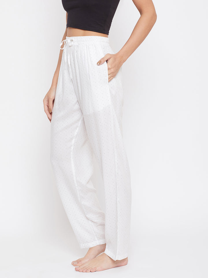 White Cotton Pyjamas - Women Lounge Pants