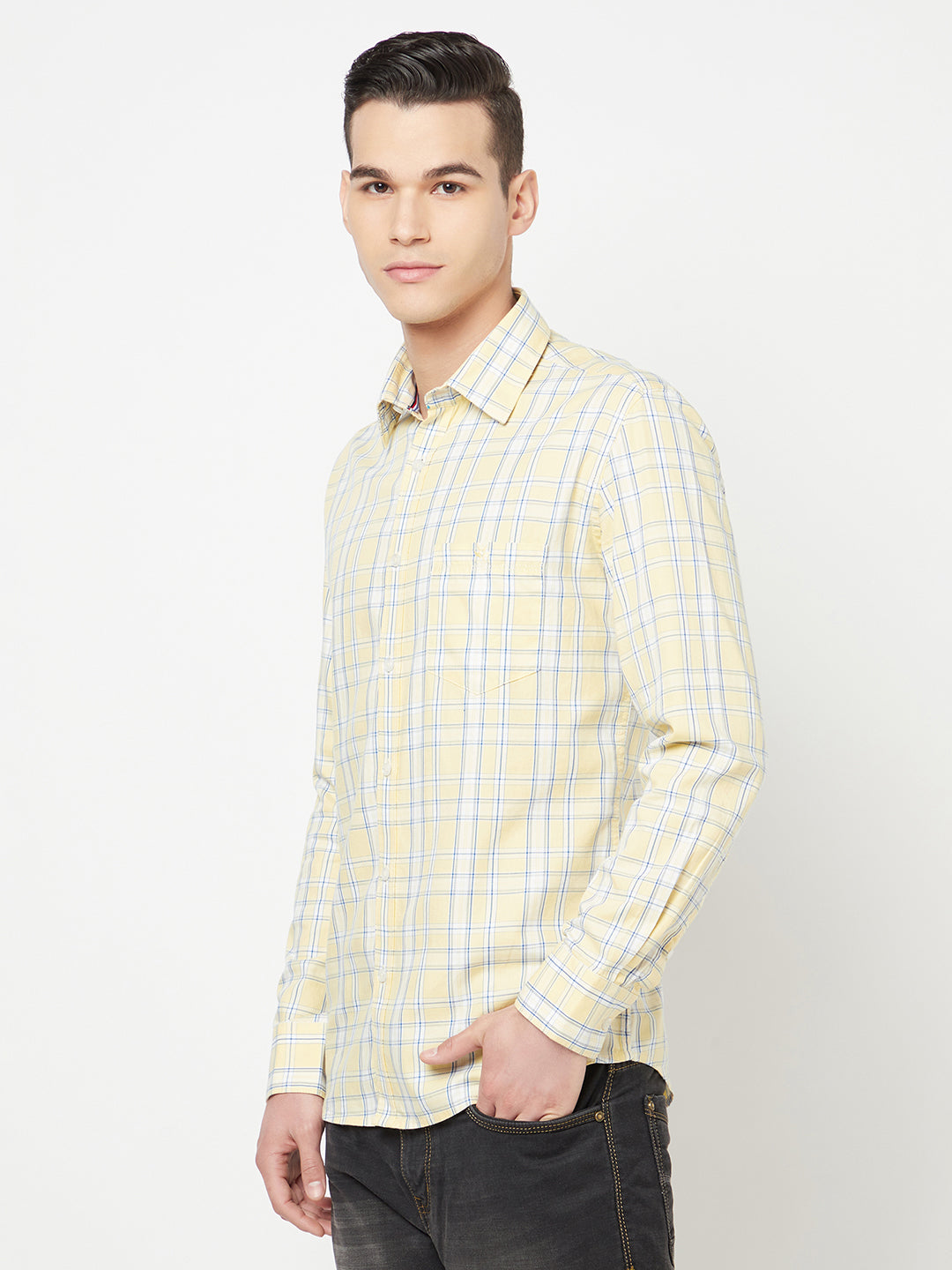 Yellow Checked Shirt - Men Shirts